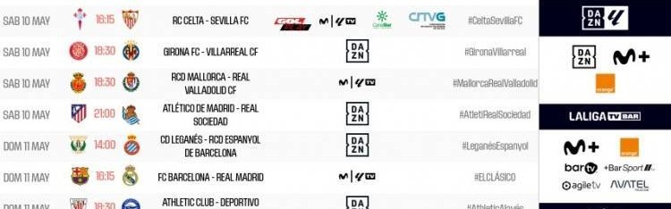 黄金时间！西甲第35轮全部场次时间：巴萨vs皇马5月11日22:15